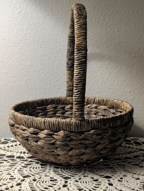 Handwoven Sea Grass Natural Brown Wicker Basket with Handle Wire Mesh Base